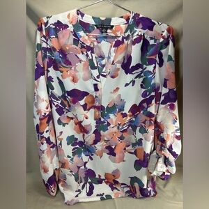 Zac & Rachel Abstract Artsy Floral Blouse - Purple, Pink, Orange
